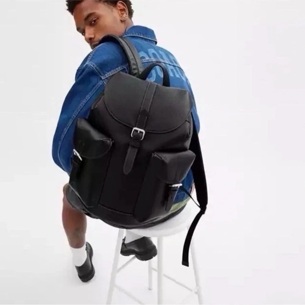 NWT Coach Warner Laptop Black Pebbled Leather Backpack Silver Hardware CW210